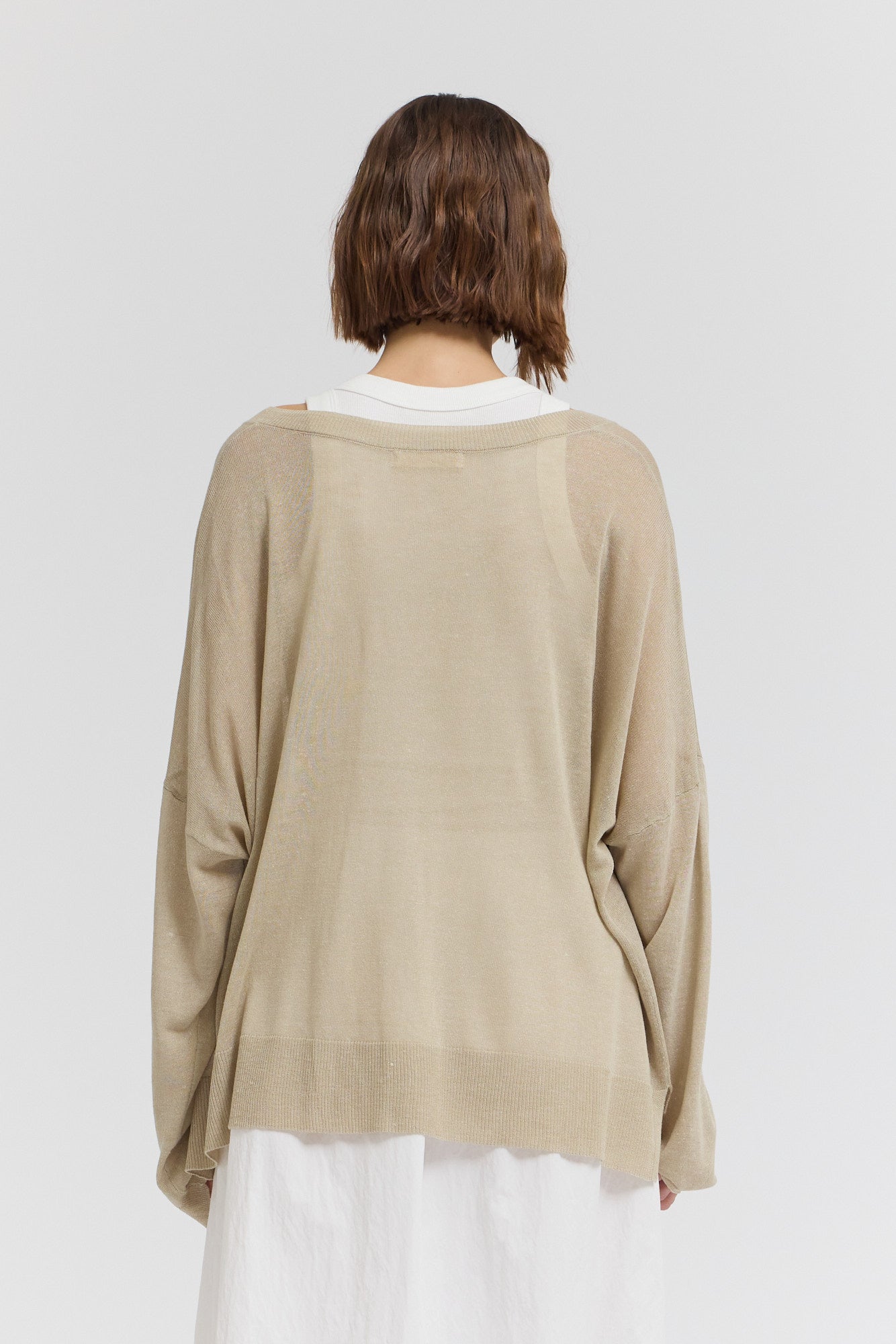 Linen Vneck Pullover in Sand