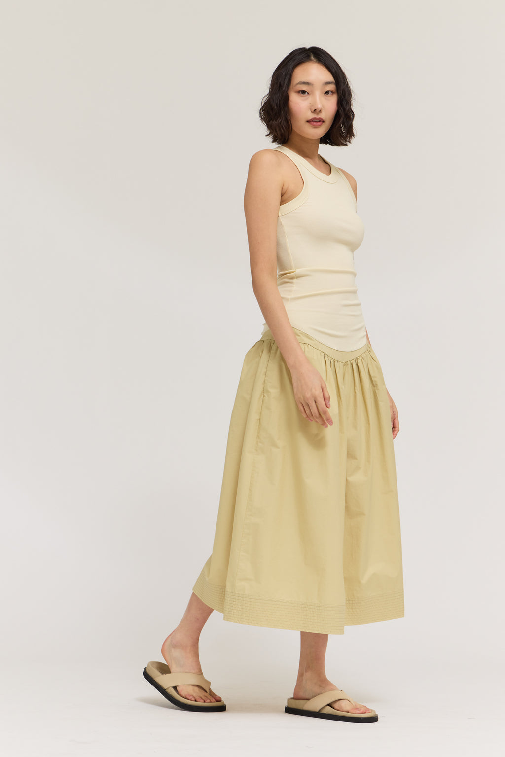 Gathered Poplin Skirt in Pistachio