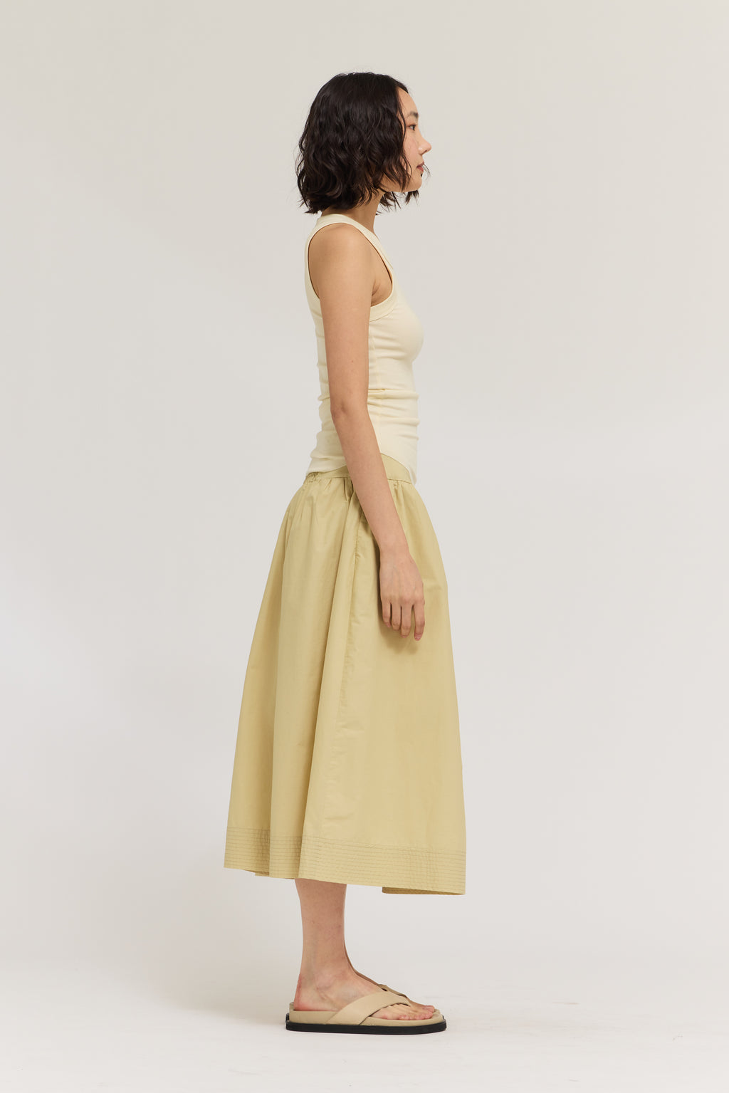 Gathered Poplin Skirt in Pistachio