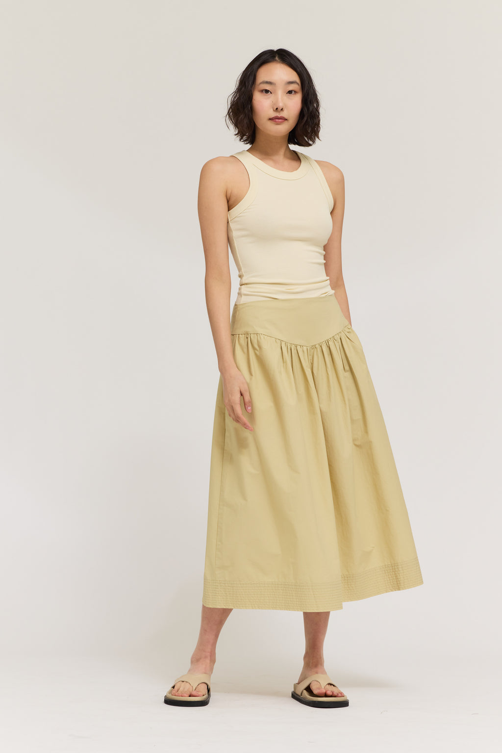 Gathered Poplin Skirt in Pistachio