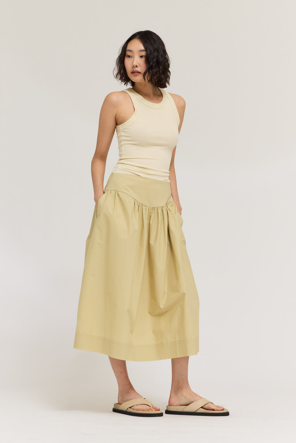 Gathered Poplin Skirt in Pistachio