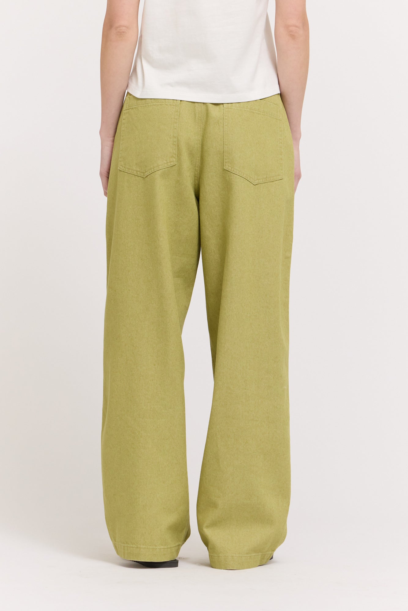 High Rise Ballon Fit Denim Pants in Green Moss