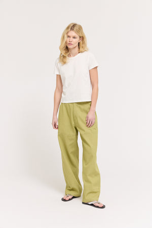 High Rise Ballon Fit Denim Pants in Green Moss