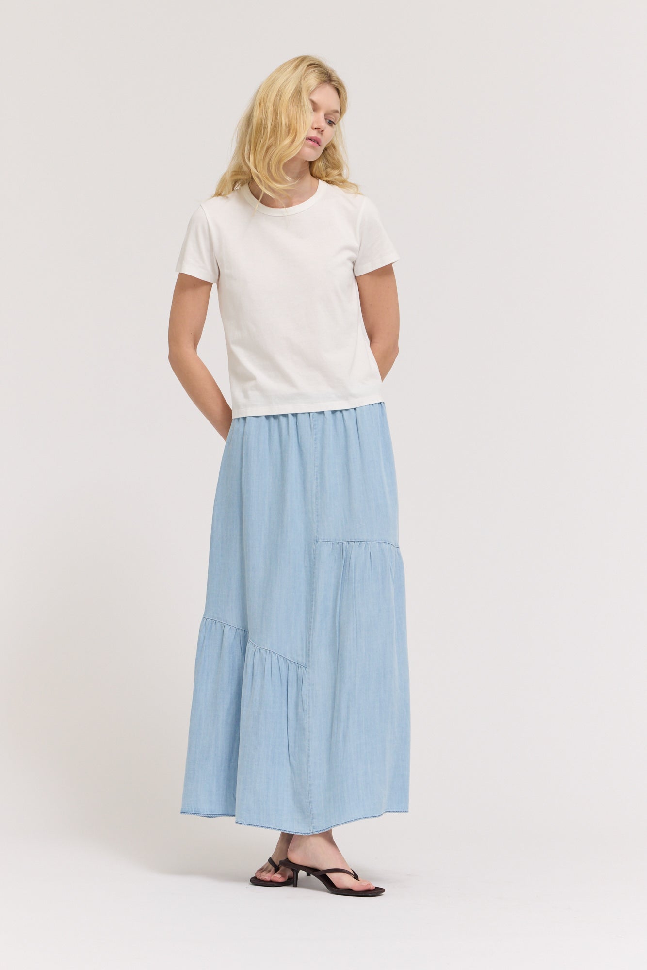 Chambray Diagonal Tier Skirt