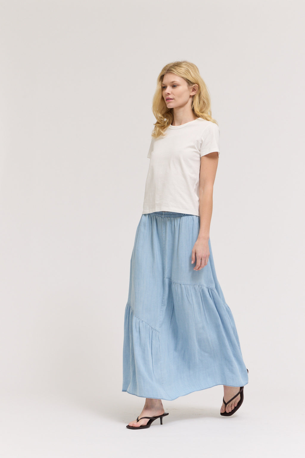 Chambray Diagonal Tier Skirt