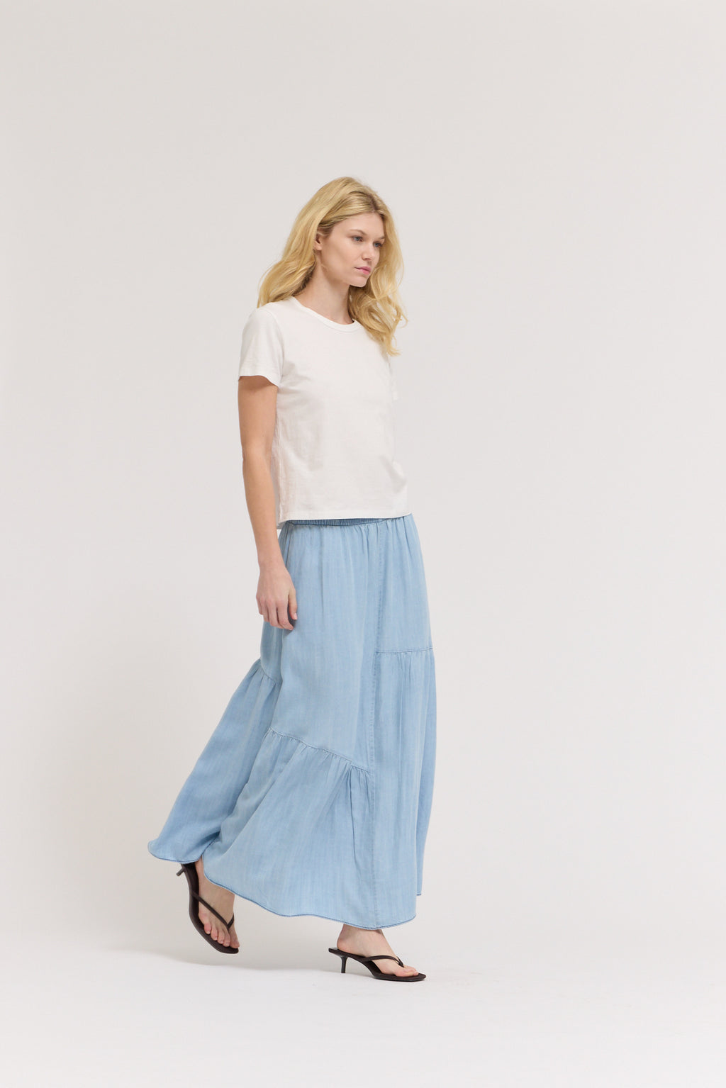 Chambray Diagonal Tier Skirt