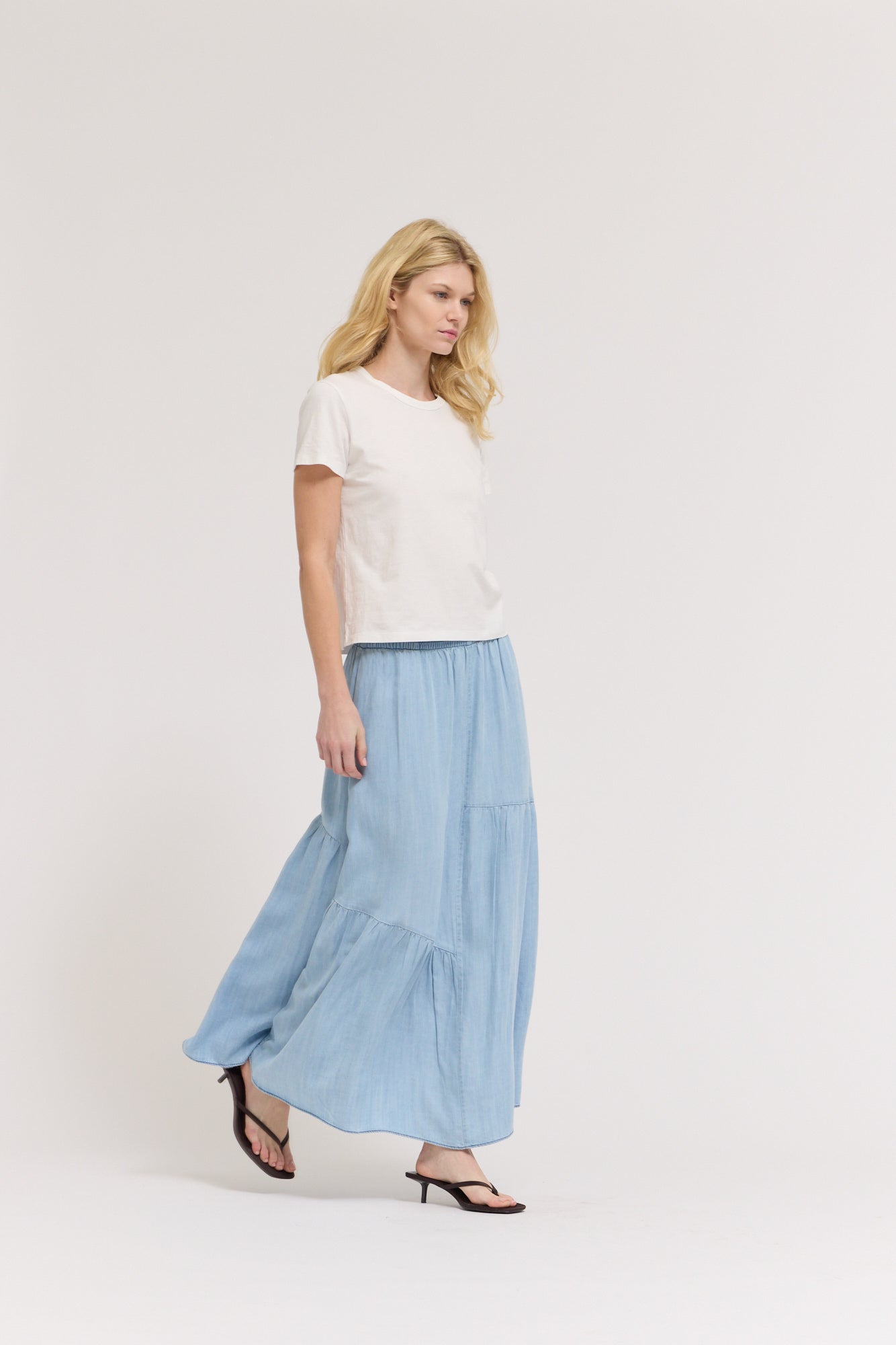 Chambray Diagonal Tier Skirt