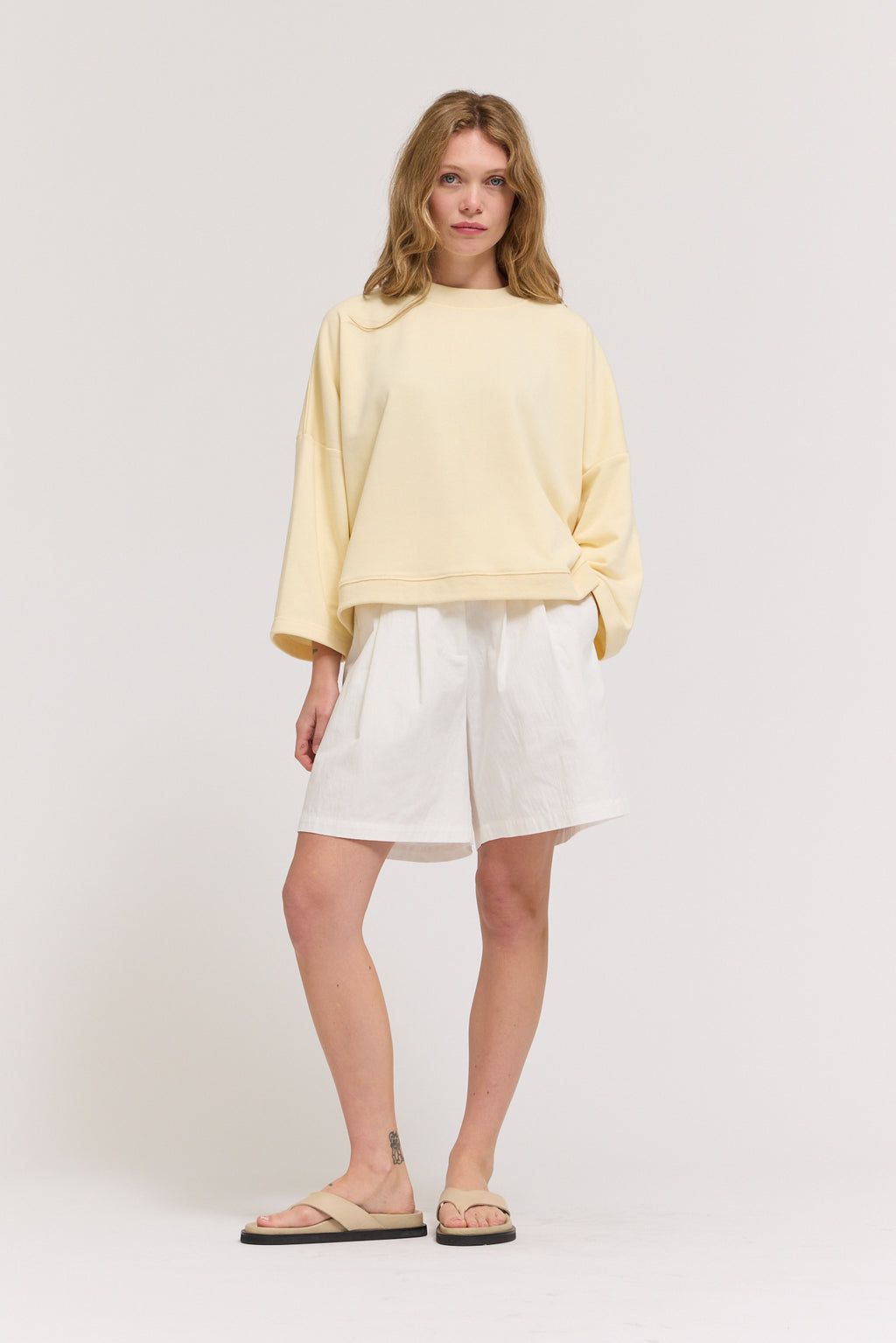 Rib And Terry Crewneck Top in Butter
