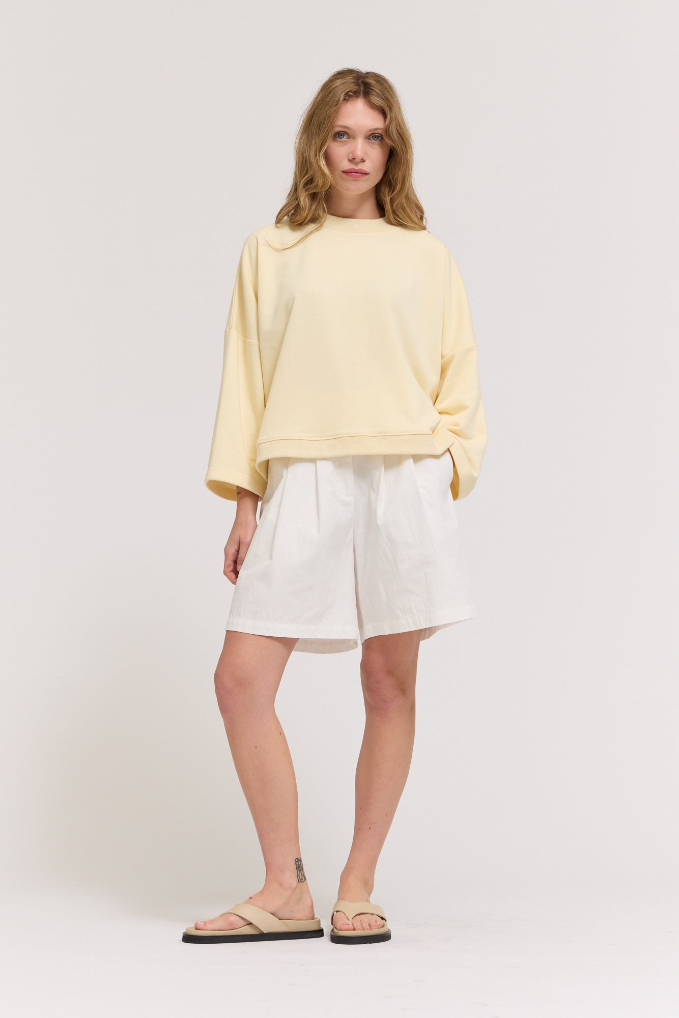 Rib And Terry Crewneck Top in Butter