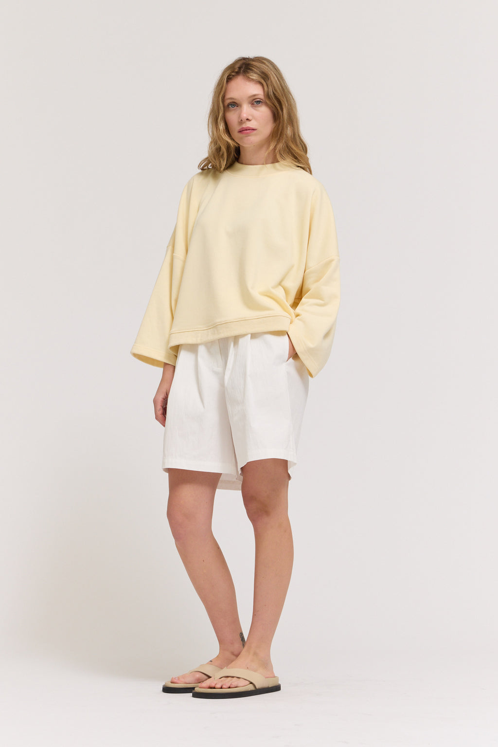 Rib And Terry Crewneck Top in Butter