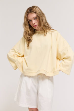 Rib And Terry Crewneck Top in Butter