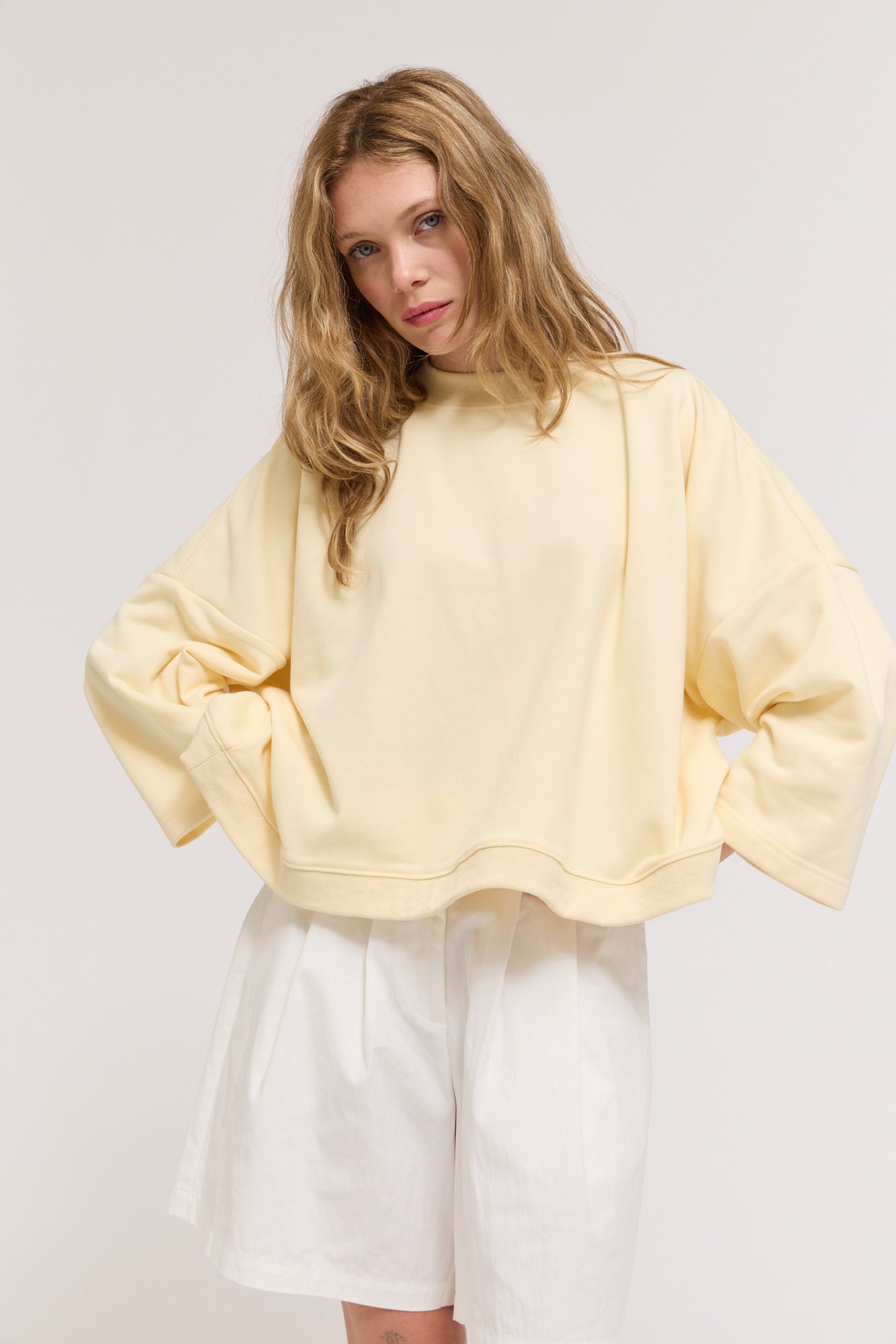 Rib And Terry Crewneck Top in Butter