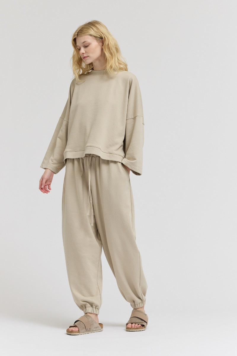 Rib And Terry Sweat Pants in Papyrus