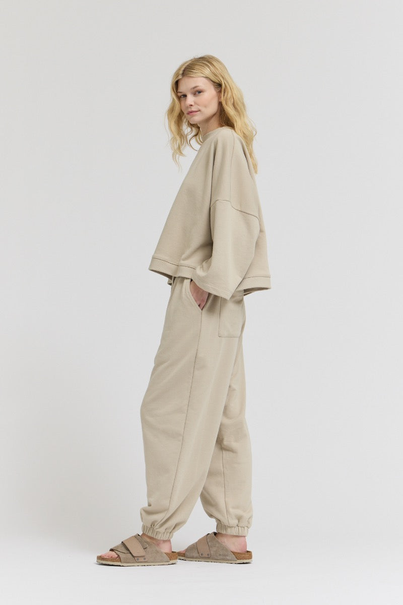 Rib And Terry Sweat Pants in Papyrus