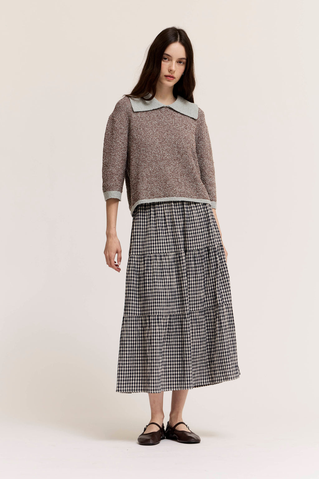Tiered Gingham Skirt in Midnight