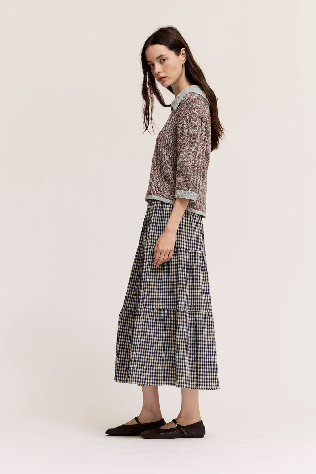 Tiered Gingham Skirt in Midnight