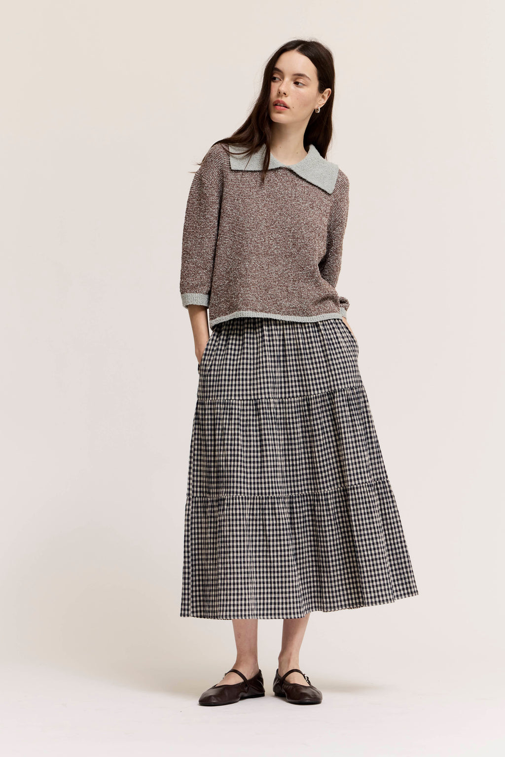 Tiered Gingham Skirt in Midnight