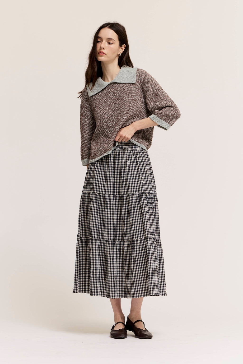 Tiered Gingham Skirt in Midnight