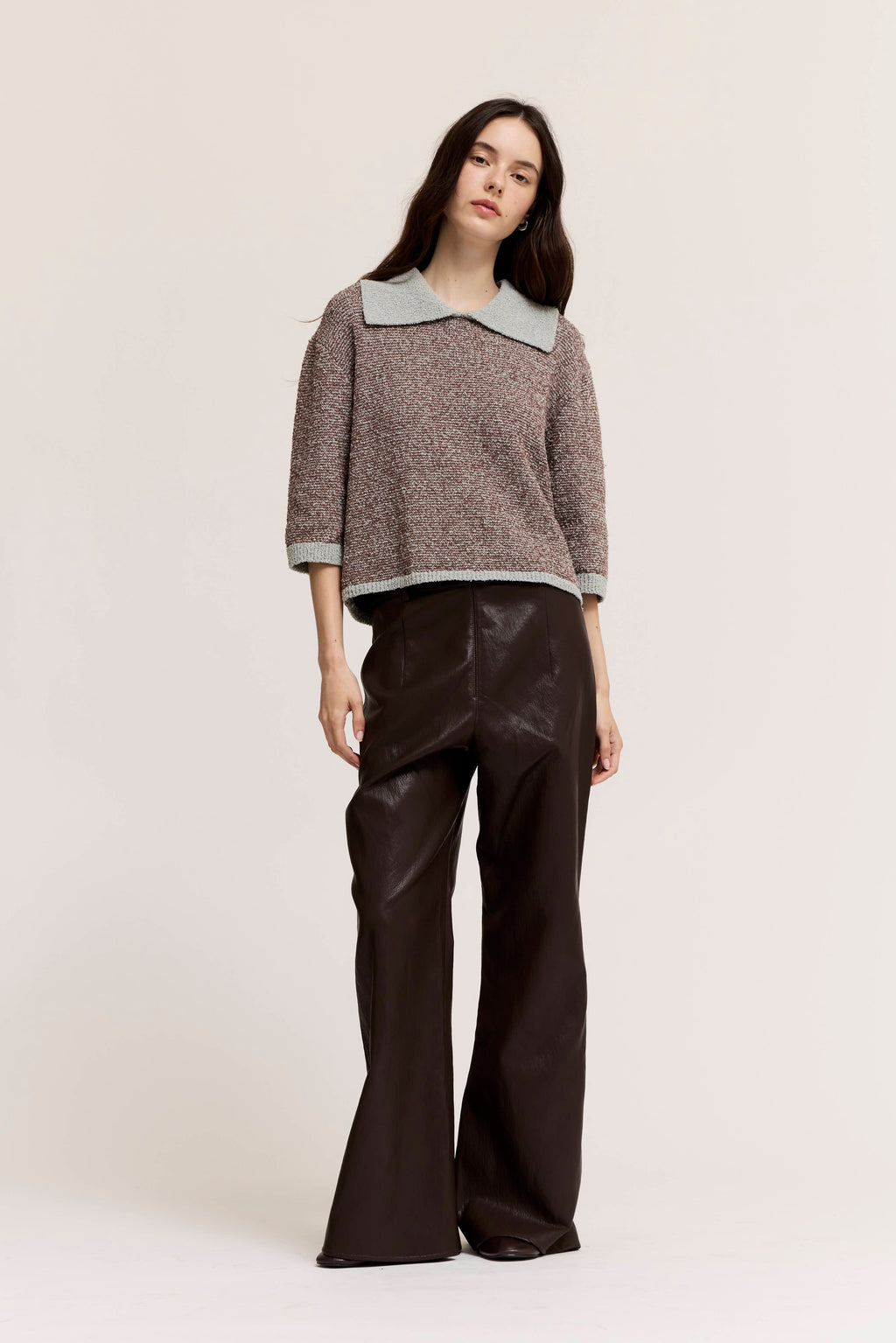 Collared Two Tone Knit Top