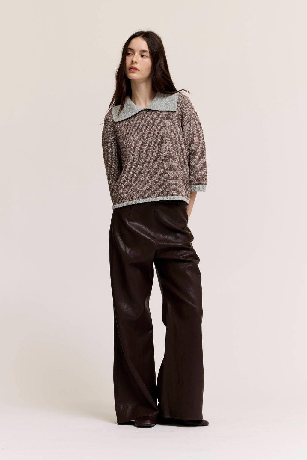 Collared Two Tone Knit Top