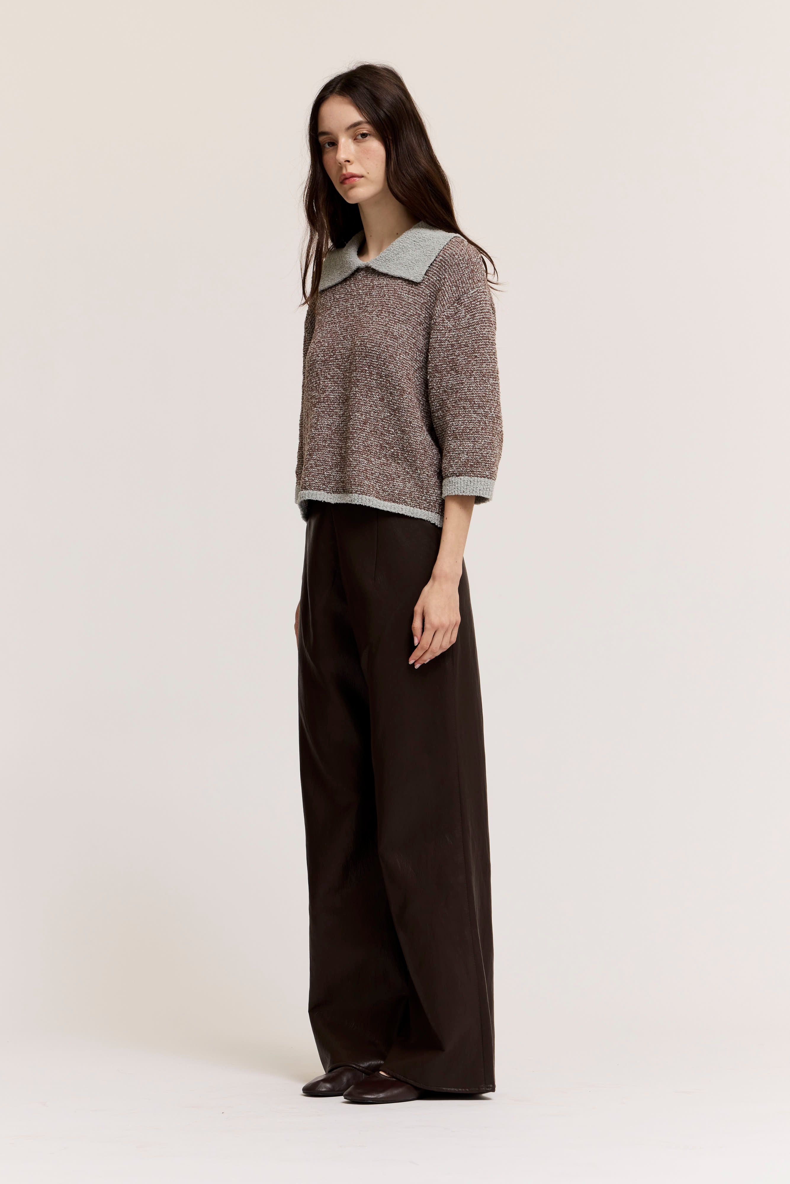 Collared Two Tone Knit Top