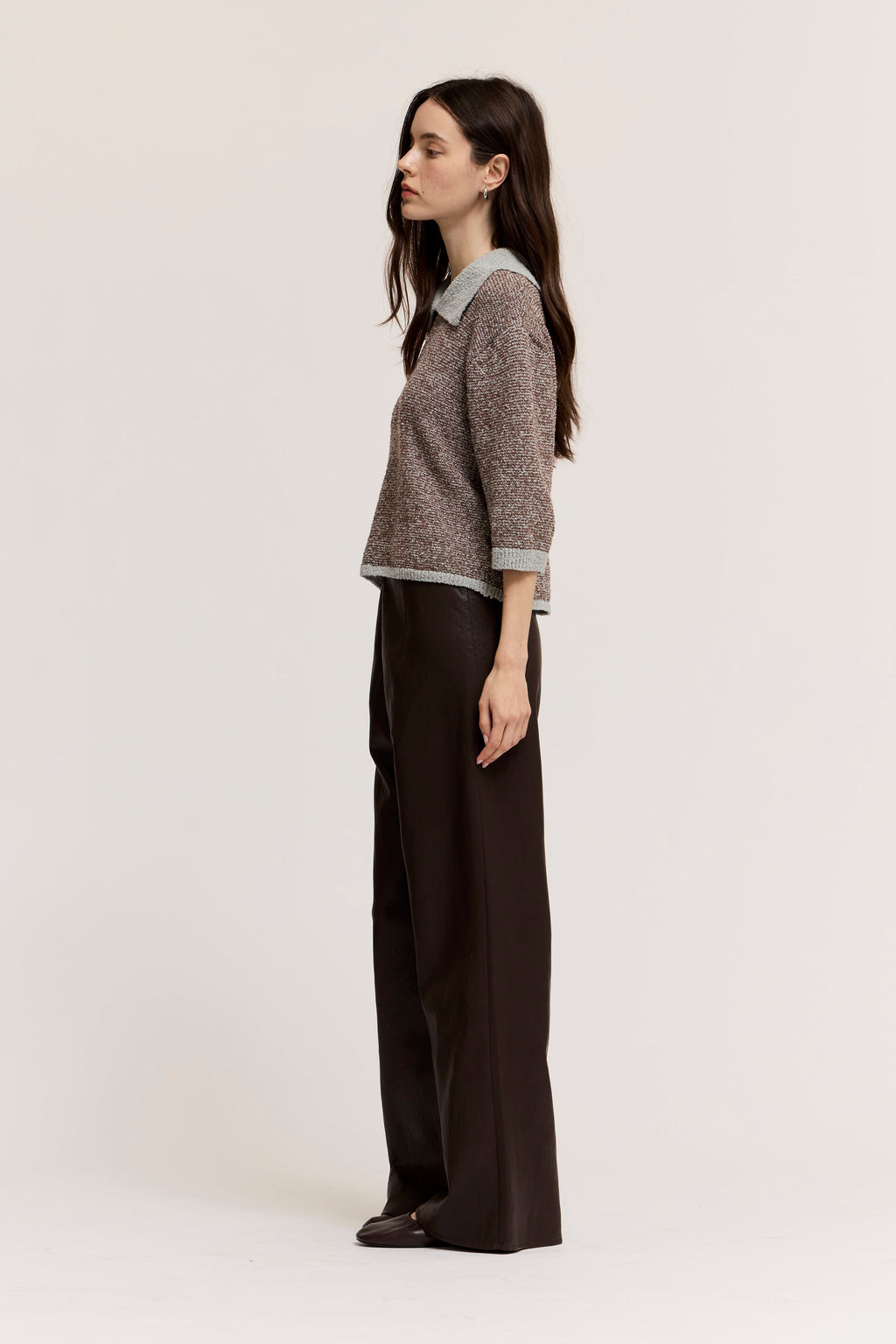 Collared Two Tone Knit Top