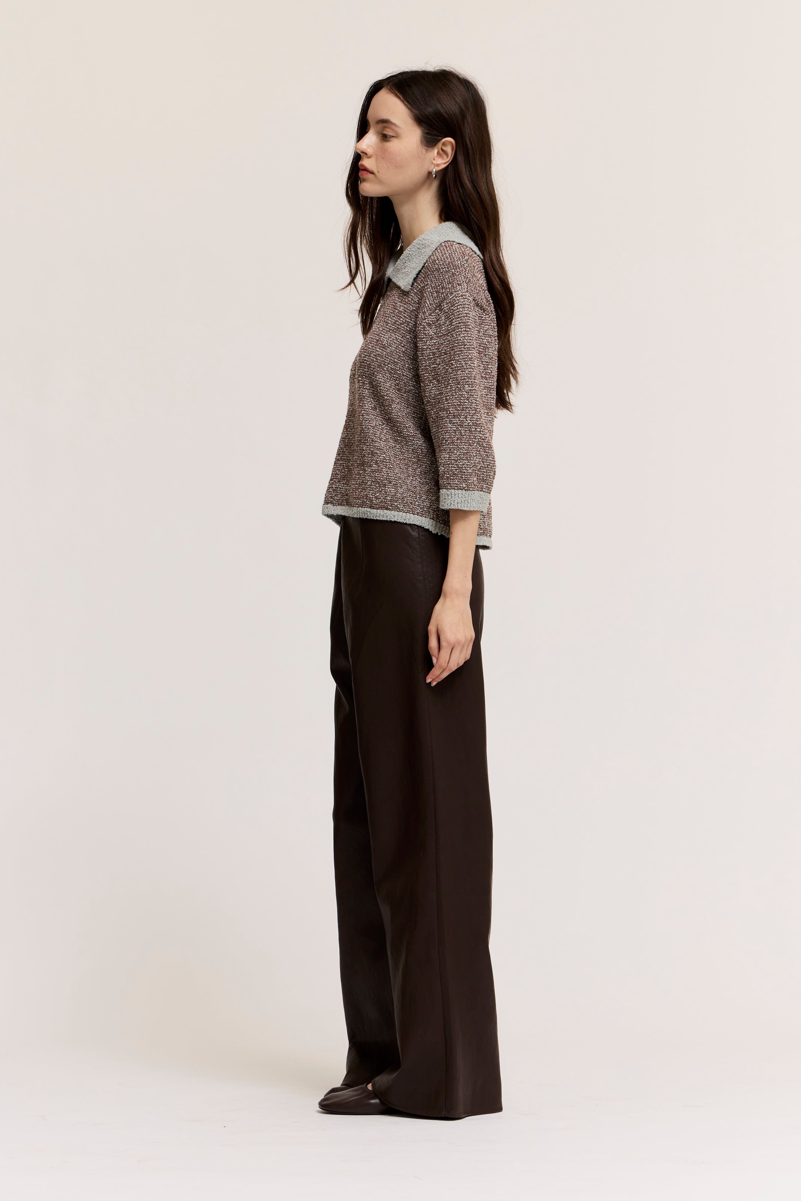 Collared Two Tone Knit Top