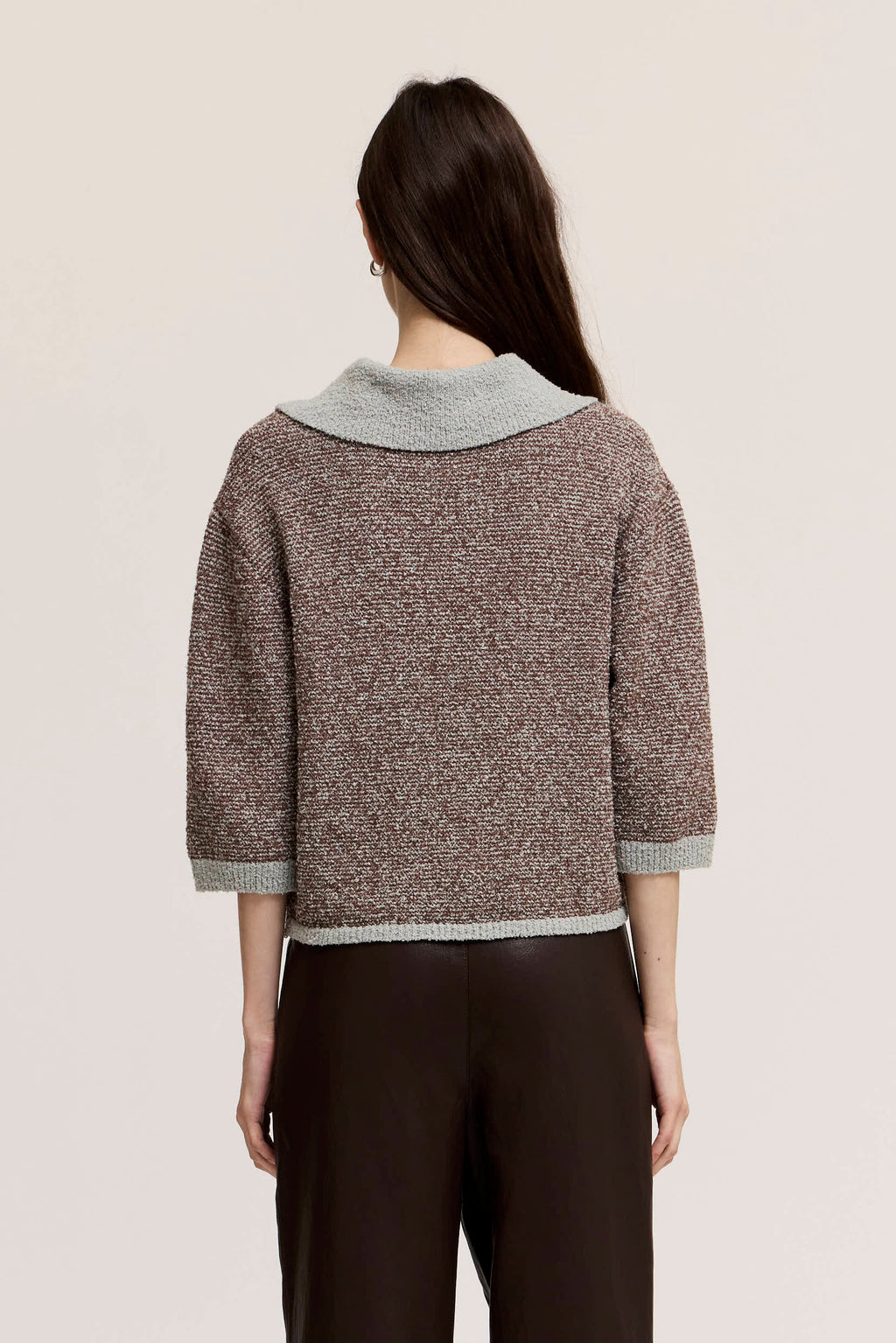 Collared Two Tone Knit Top