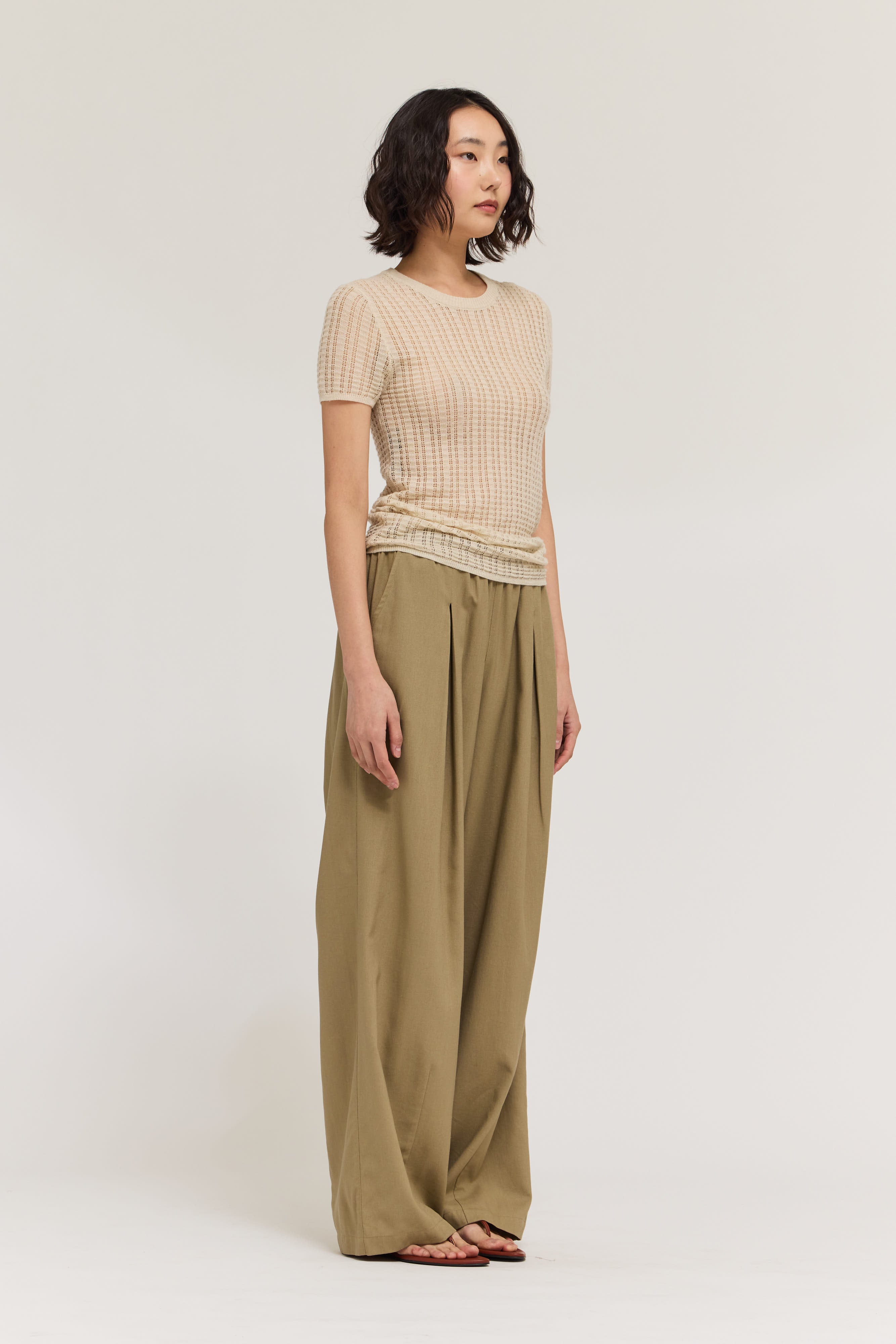 Thin Pointelle Knit Tee in Irish Cream