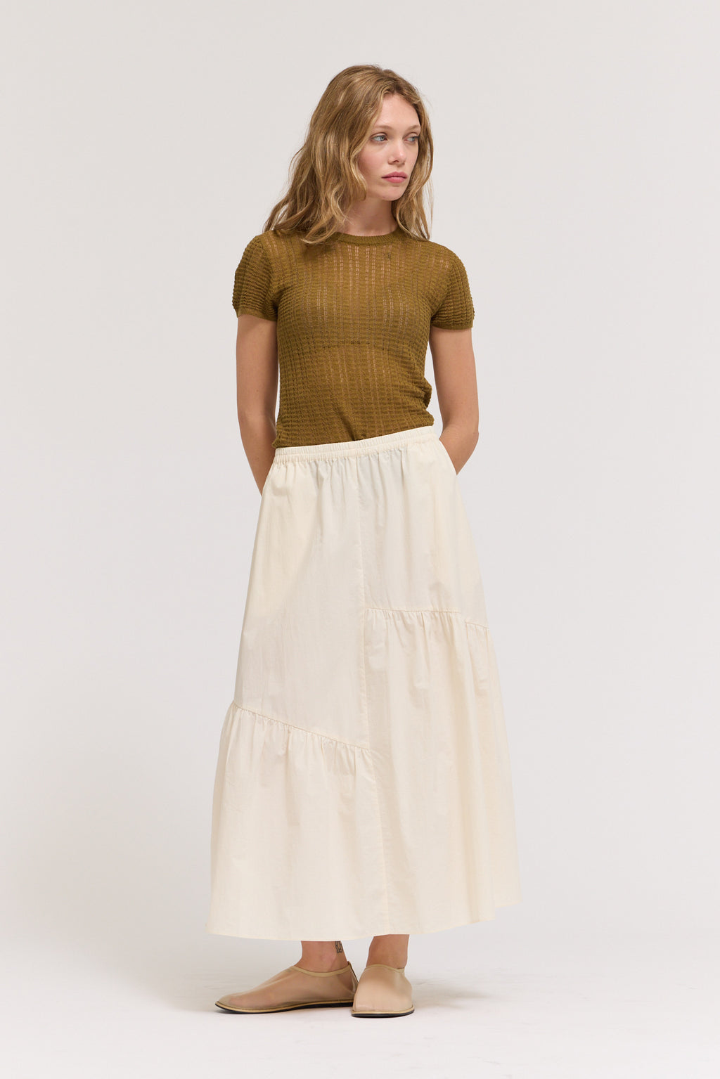 Diagonal Tier Skirt in Soy