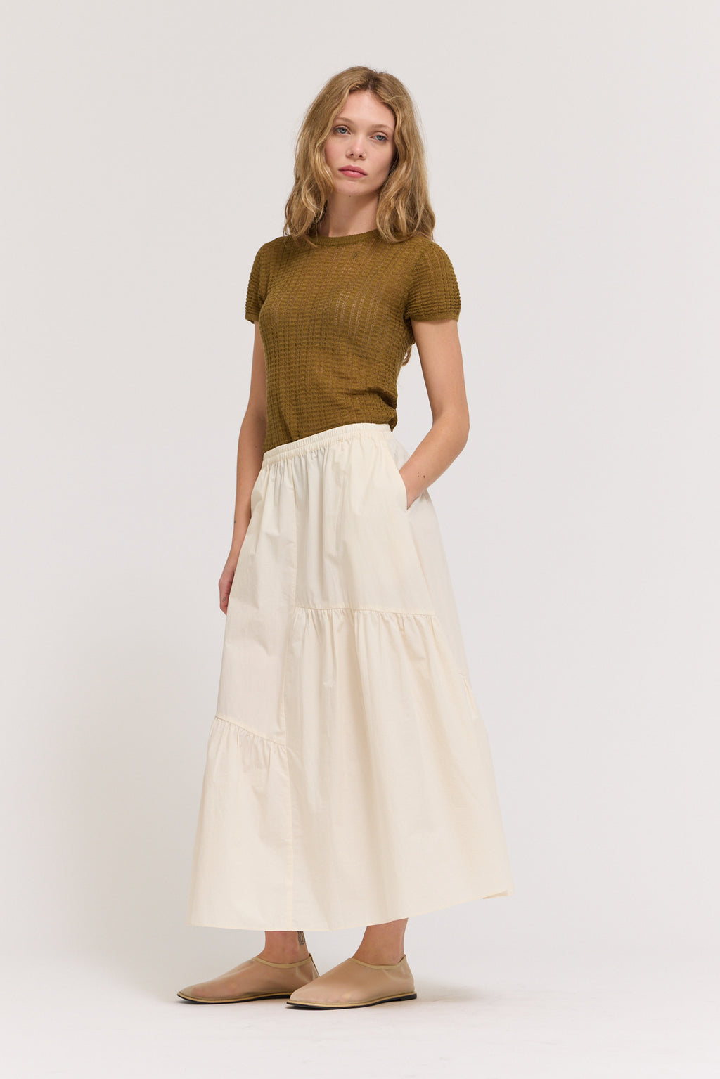 Diagonal Tier Skirt in Soy