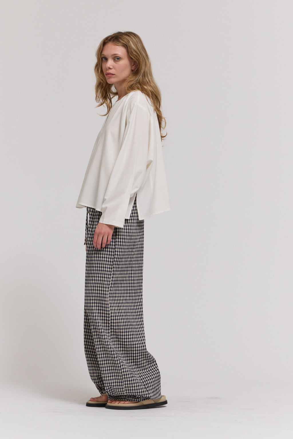Open V-Neck Linen Blouse Top