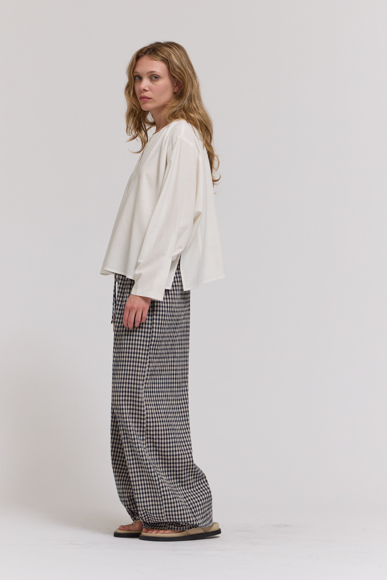 Open V-Neck Linen Blouse Top