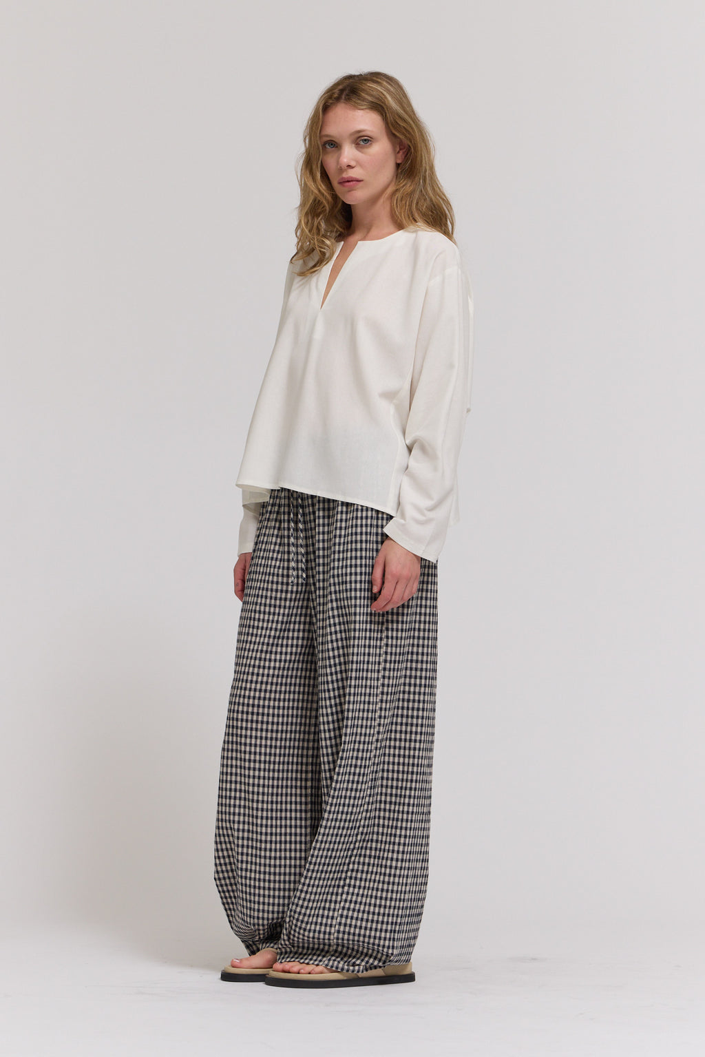 Open V-Neck Linen Blouse Top