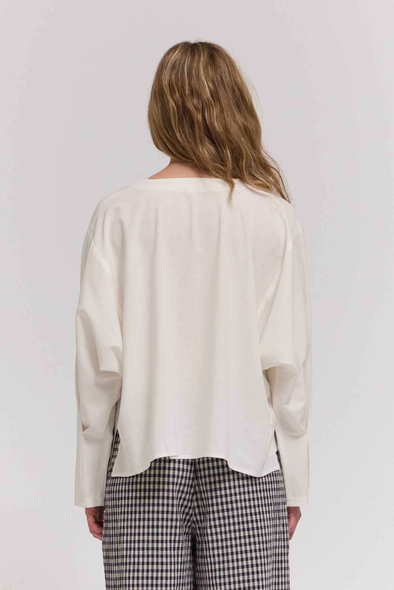 Open V-Neck Linen Blouse Top