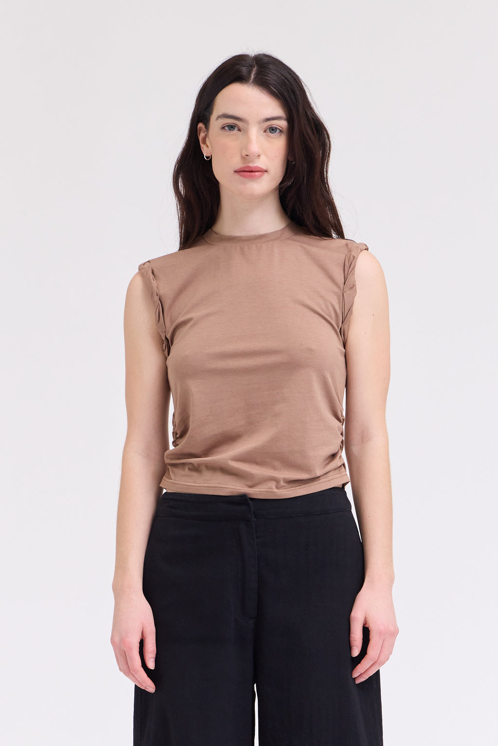 Twist Detail Cotton Sleeveless Top in Tobacco