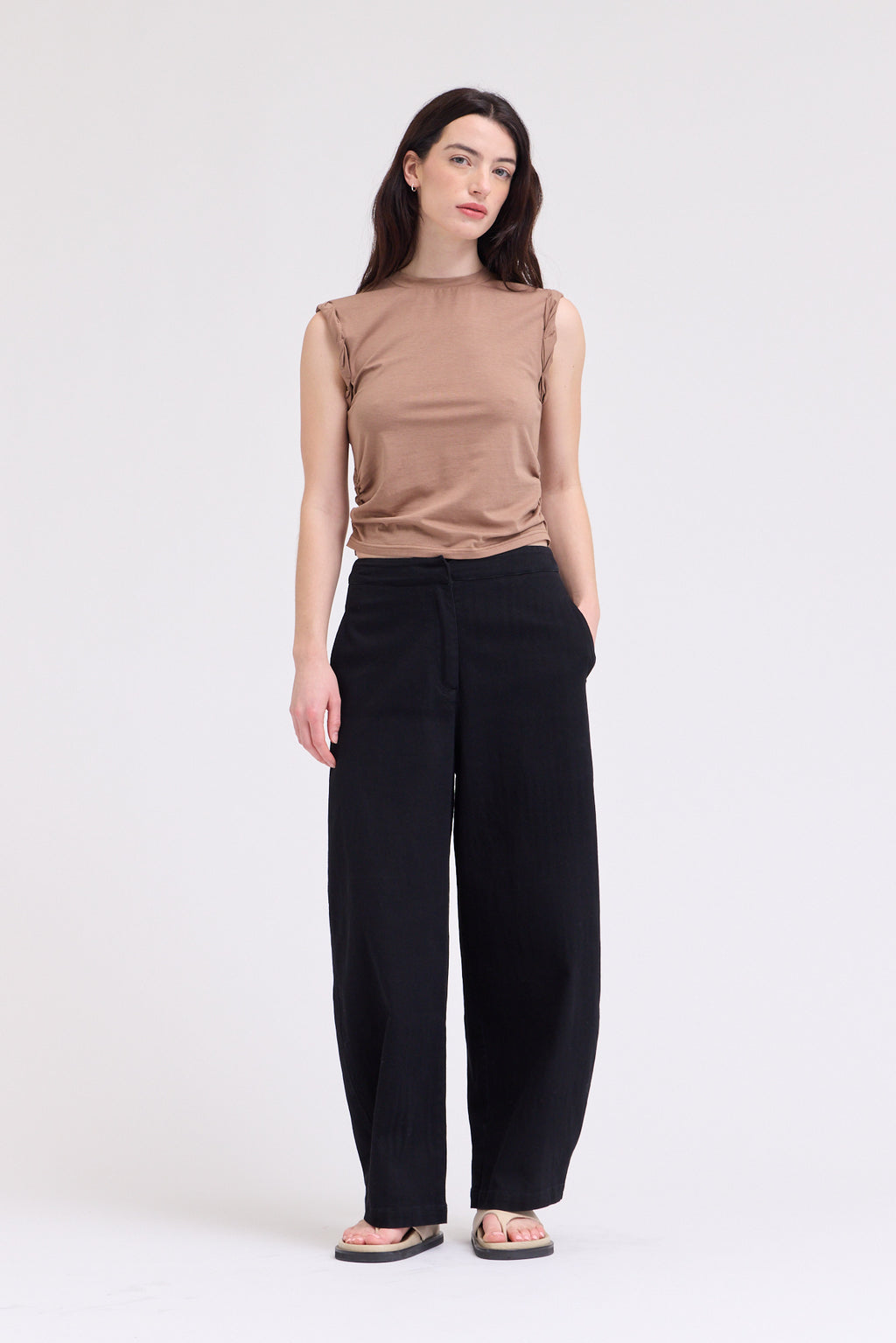 Twist Detail Cotton Sleeveless Top in Tobacco