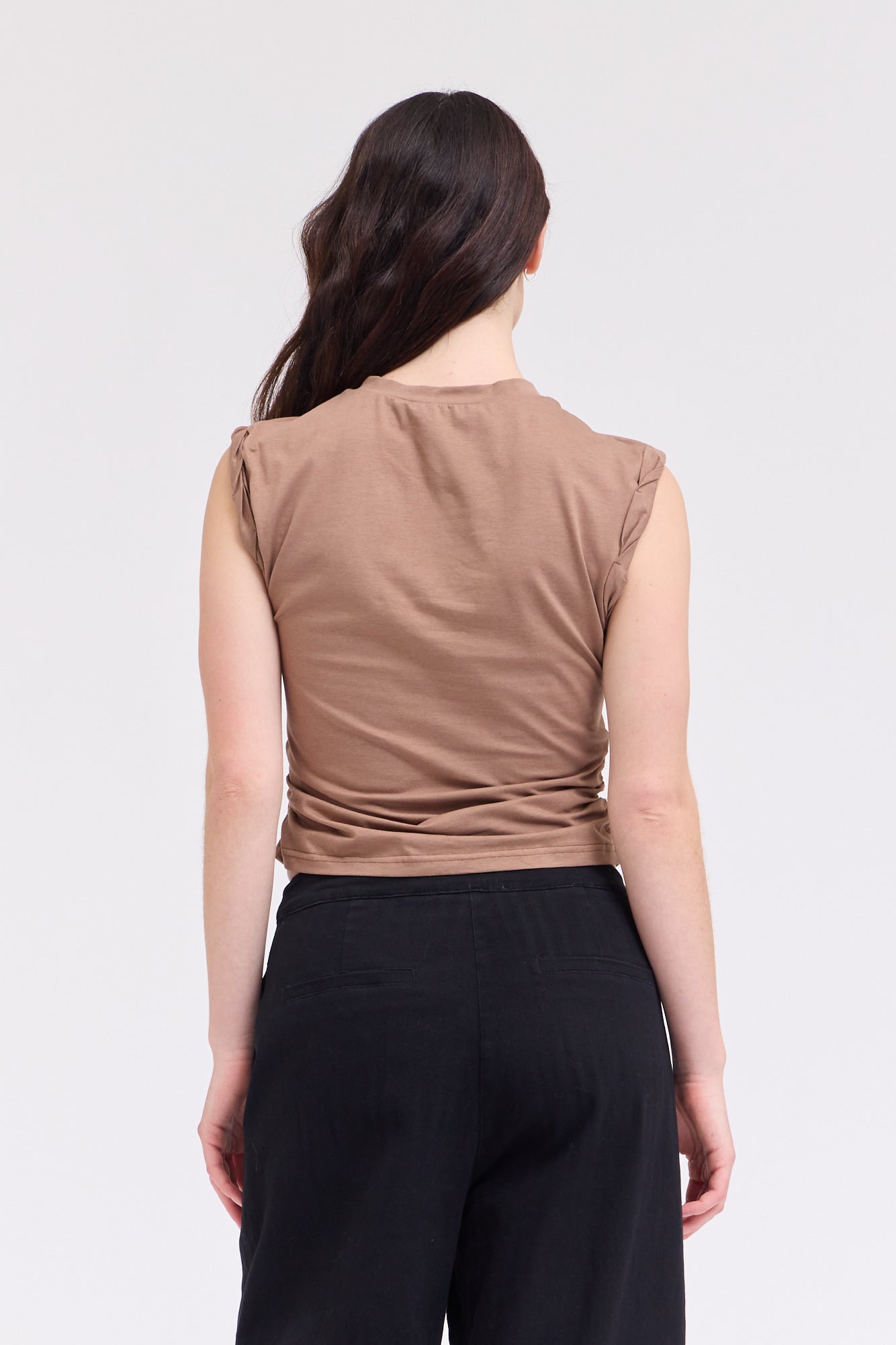 Twist Detail Cotton Sleeveless Top in Tobacco