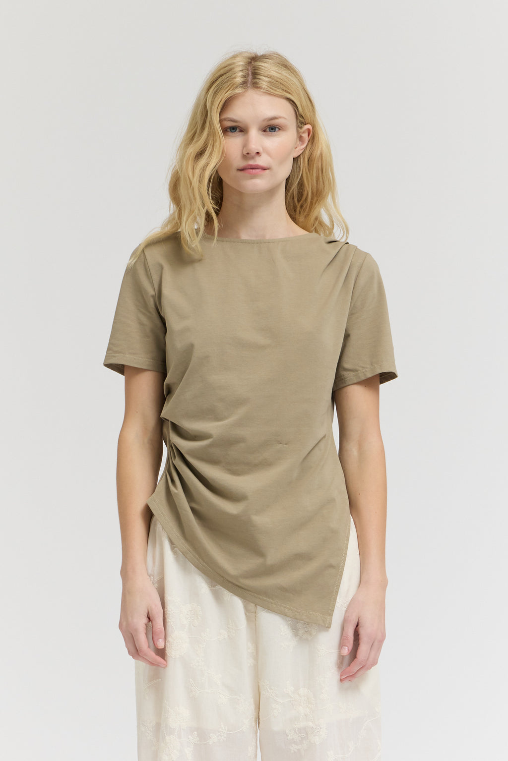 Asymmetric Jersey Top in Dry Sage