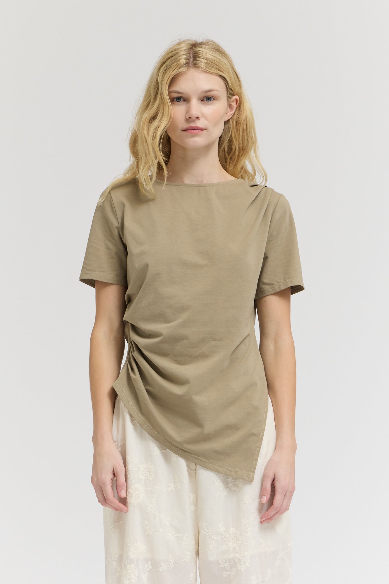 Asymmetric Jersey Top in Dry Sage