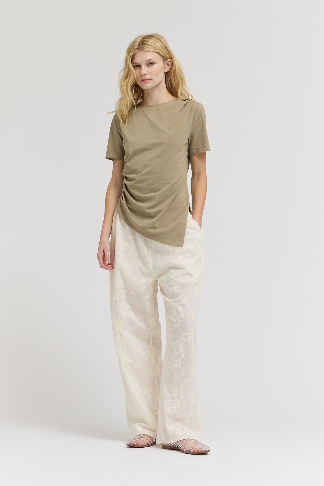 Asymmetric Jersey Top in Dry Sage