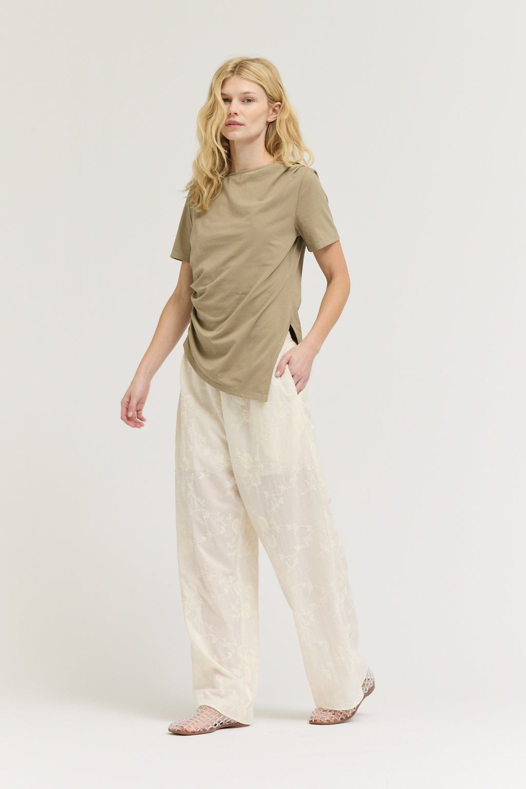 Asymmetric Jersey Top in Dry Sage