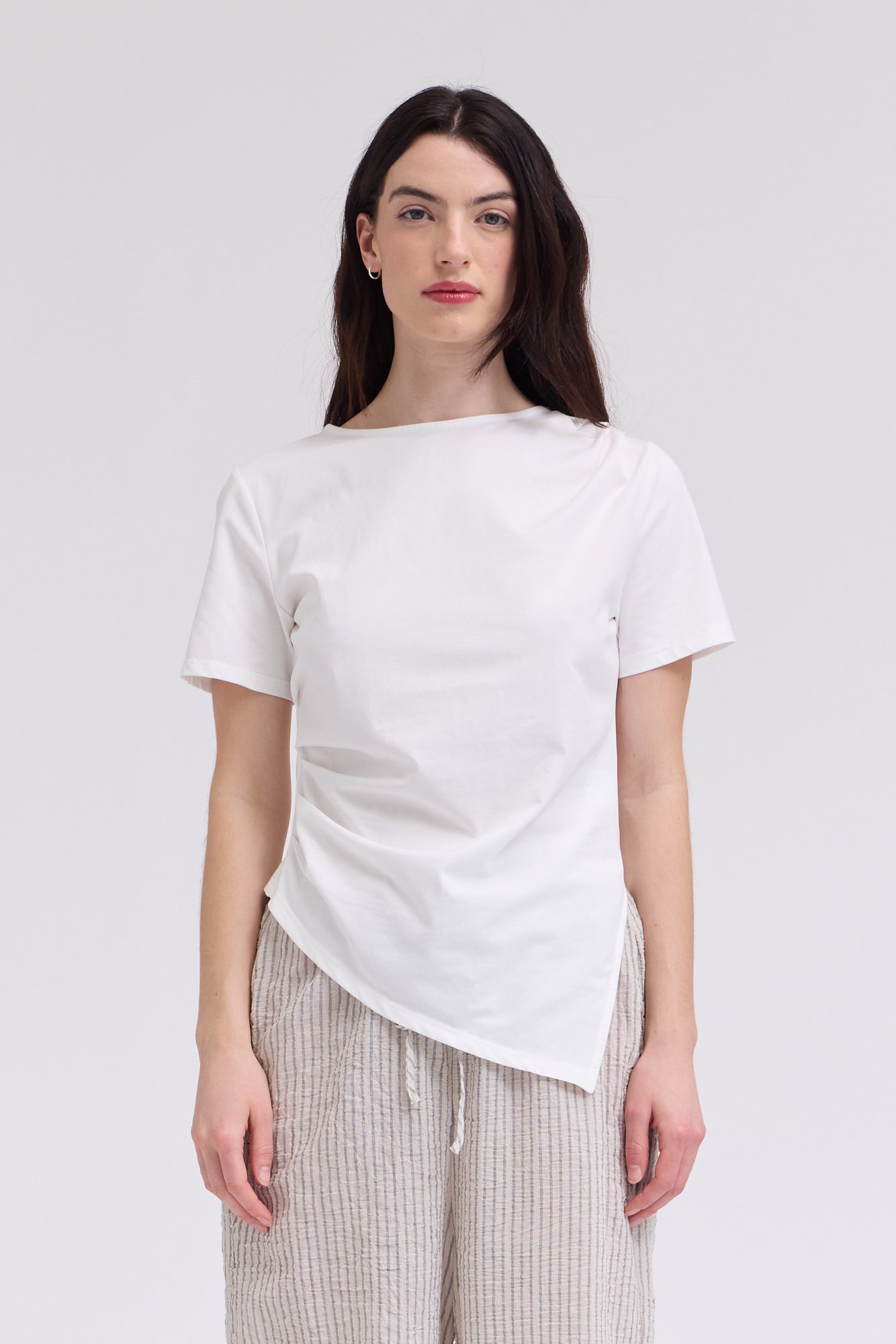 Asymmetric Jersey Top in Off White