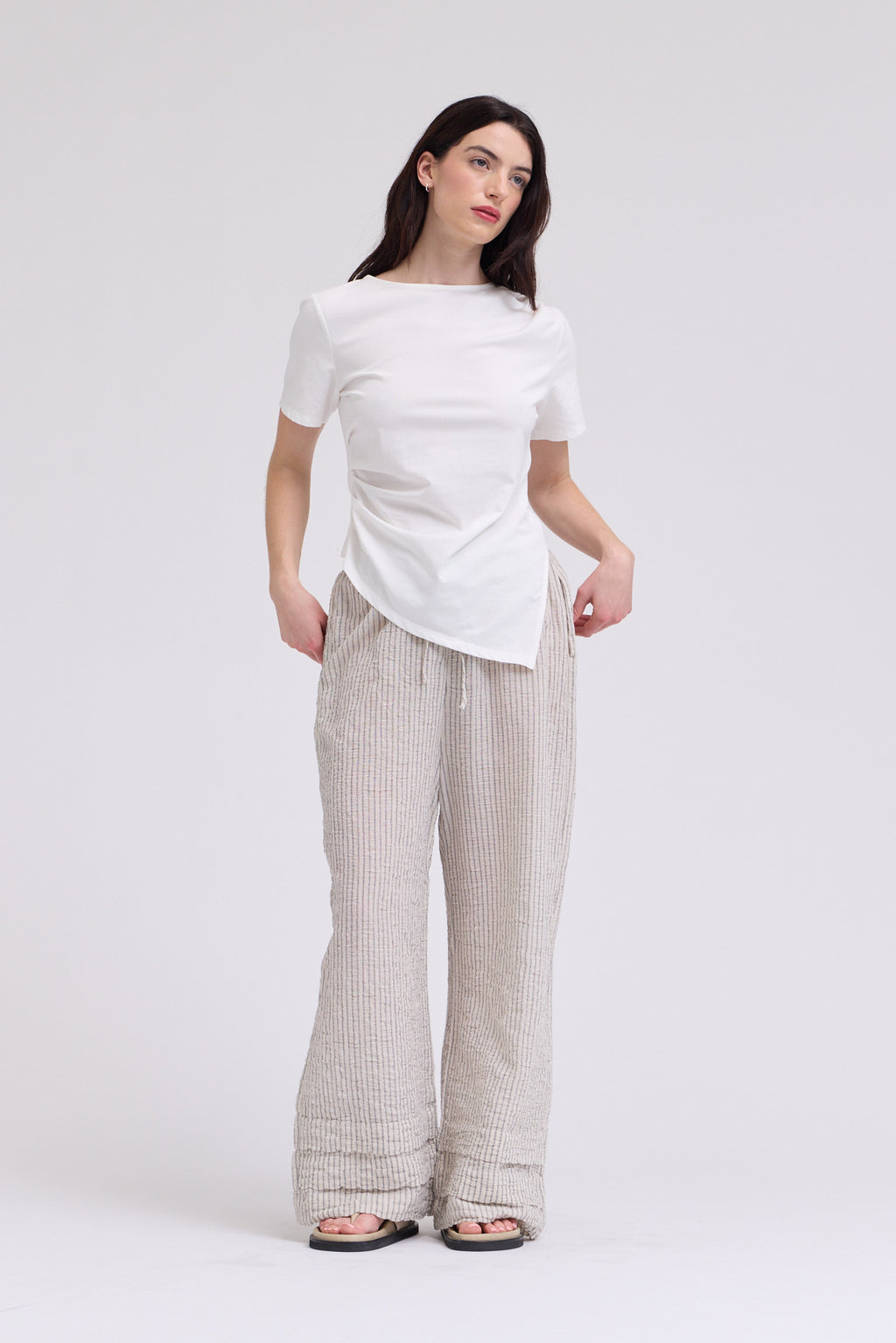 Asymmetric Jersey Top in Off White