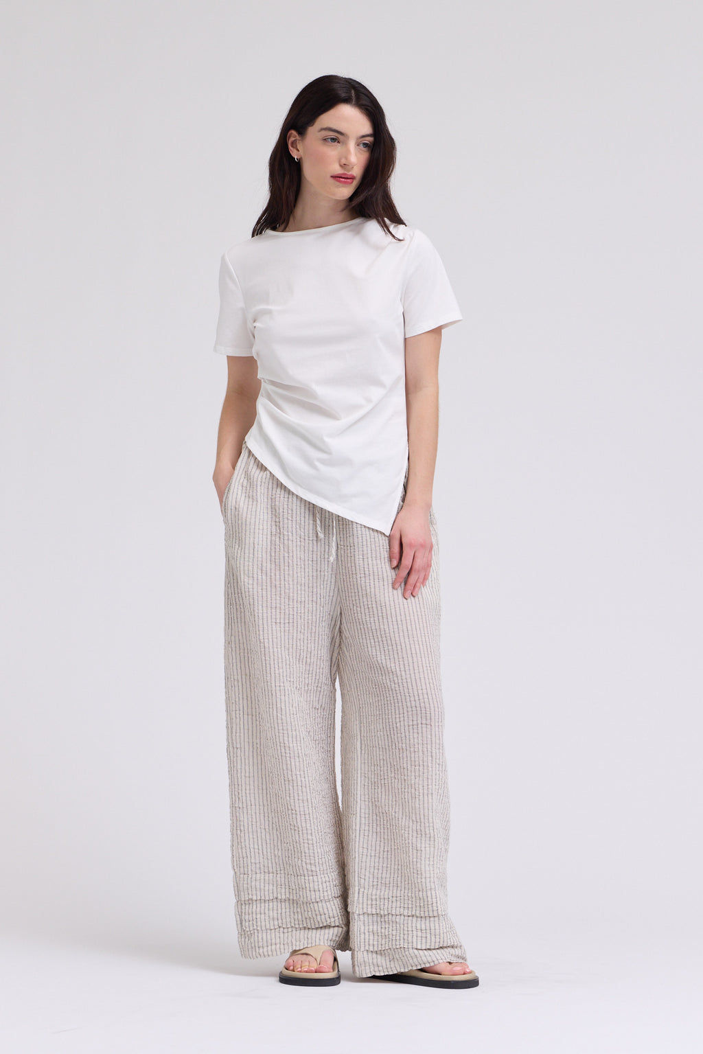 Asymmetric Jersey Top in Off White