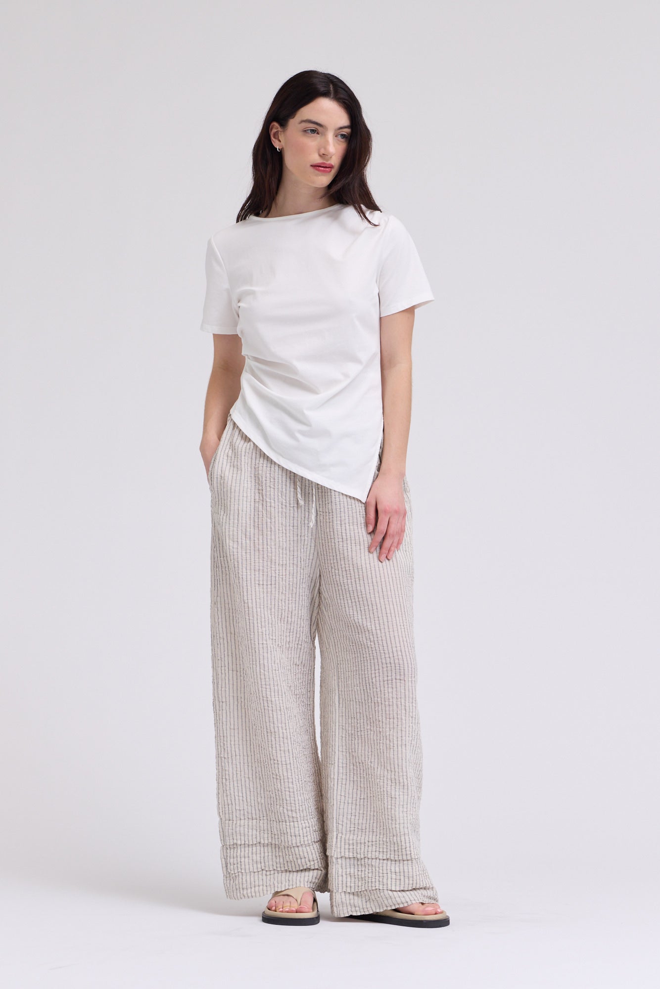 Asymmetric Jersey Top in Off White