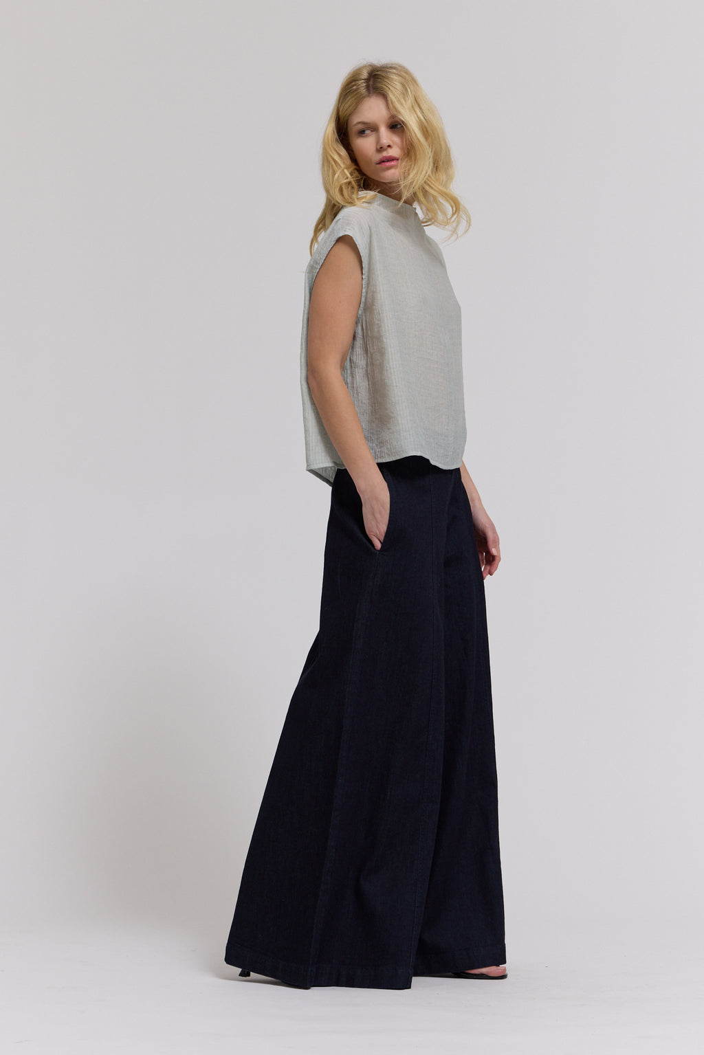 Mock Neck Loose Fit Textured Top
