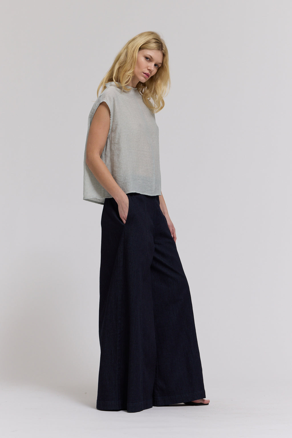 Mock Neck Loose Fit Textured Top