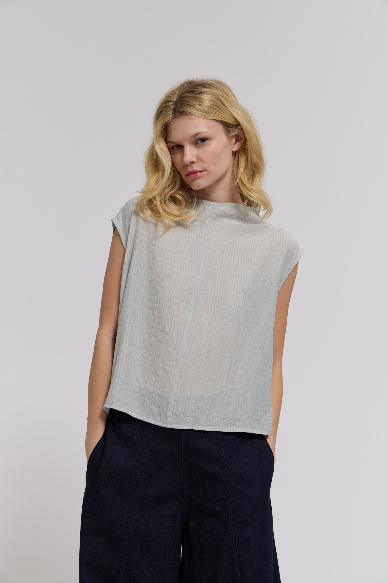 Mock Neck Loose Fit Textured Top