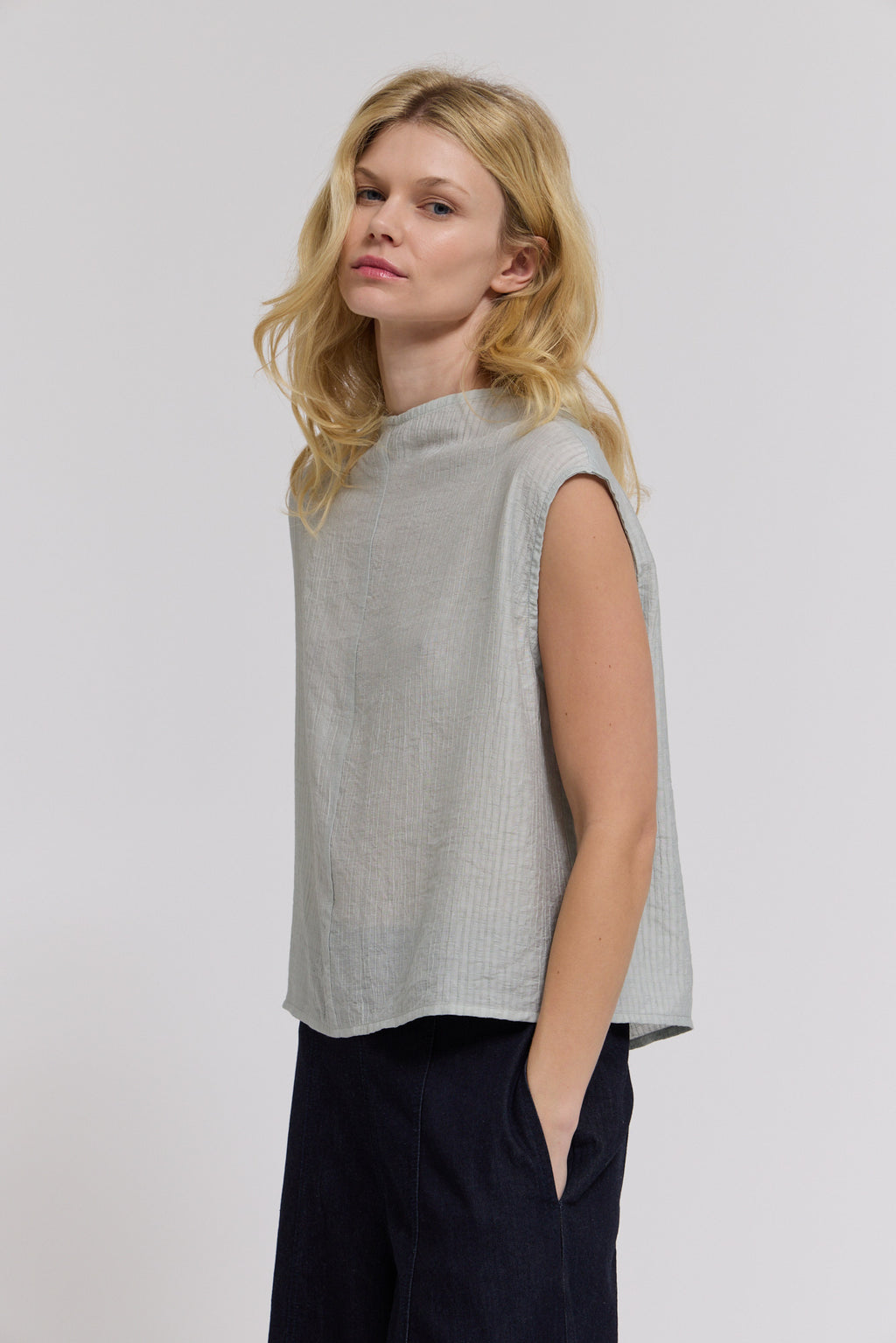 Mock Neck Loose Fit Textured Top